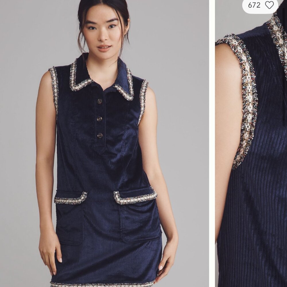 By Anthropologie Collared Corduroy Mini Dress
